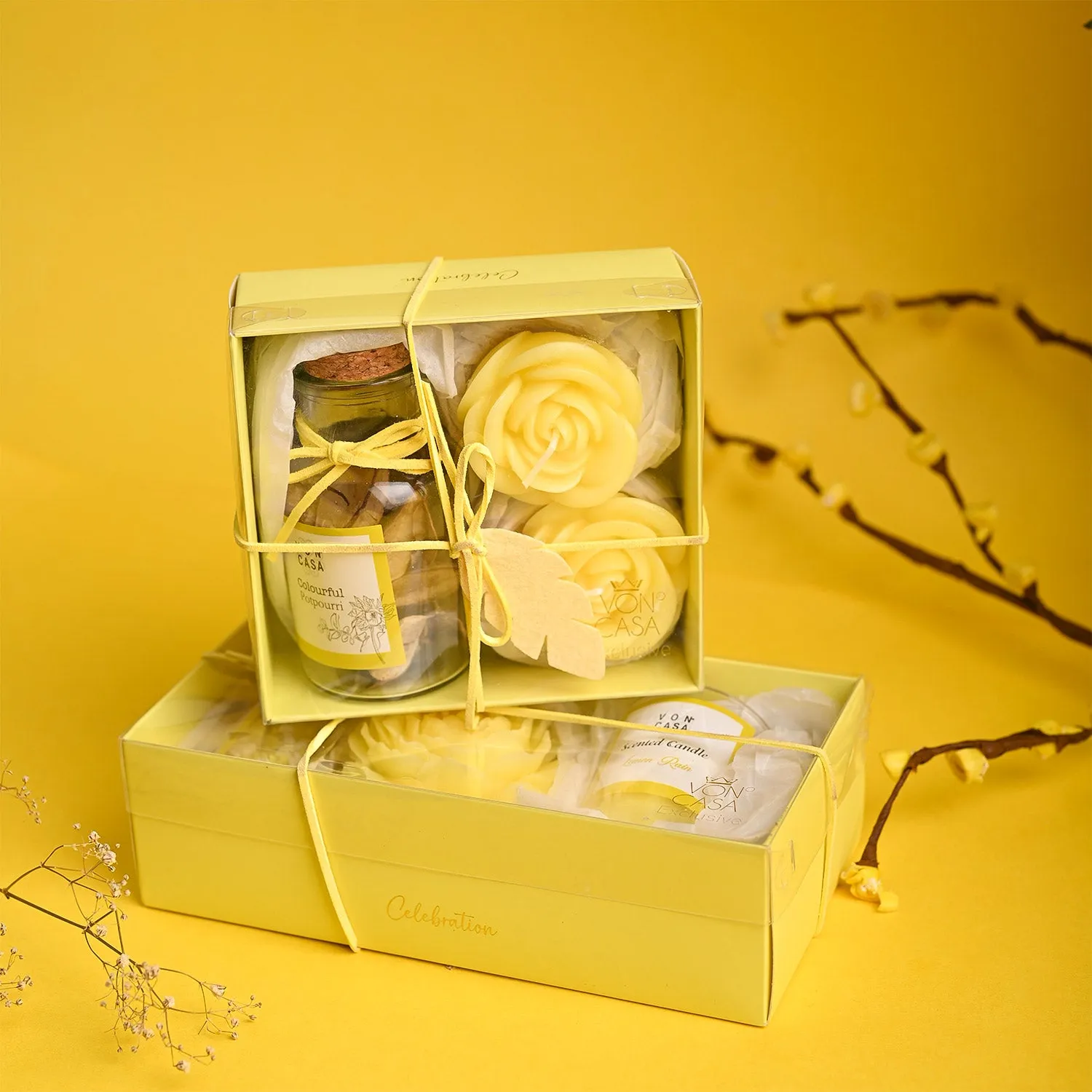 Premium Lemon Rain Flower Candles & Potpourri Set - Buy Online at Alikart