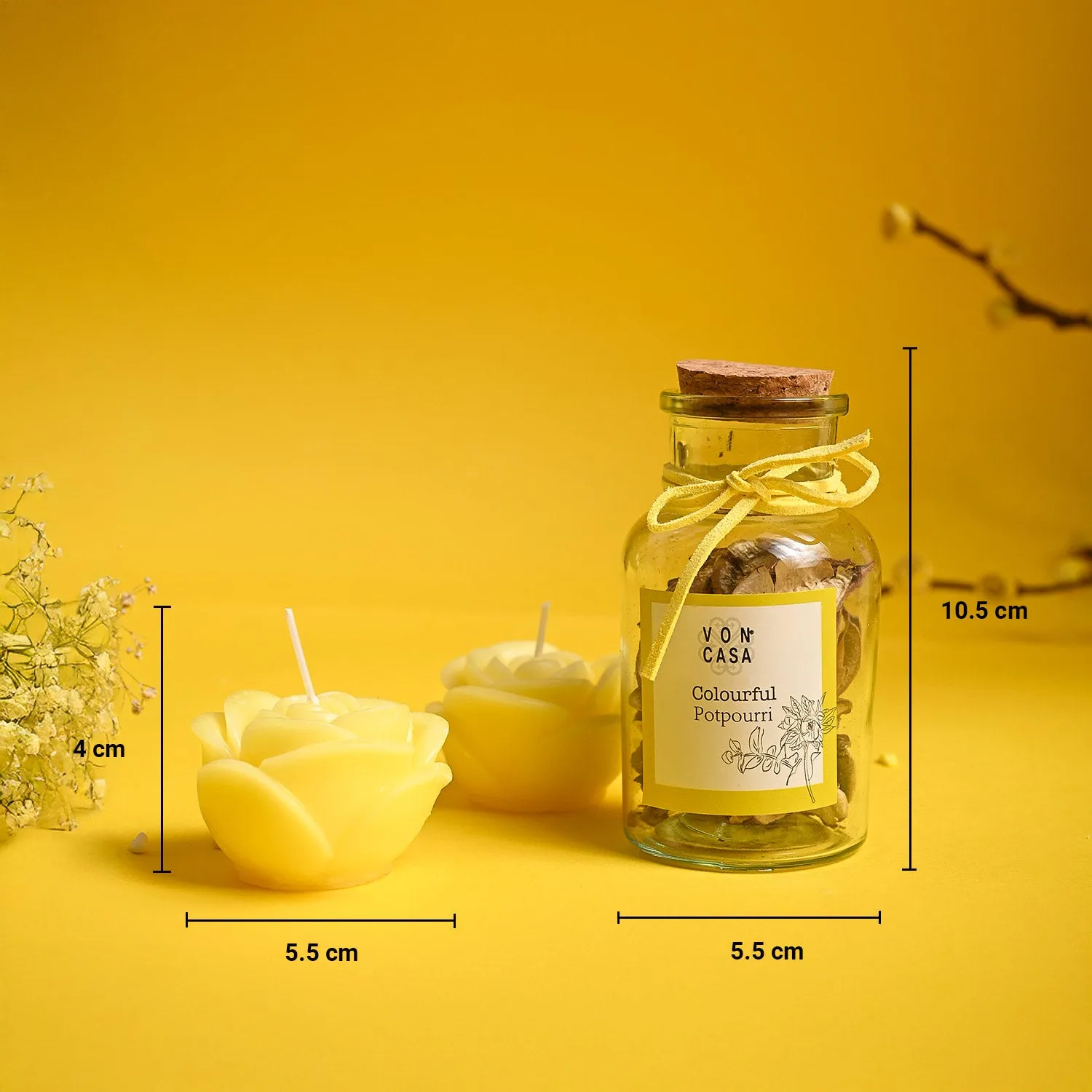 Lemon Rain Flower Candles & Potpourri Set - Detailed Feature View 4