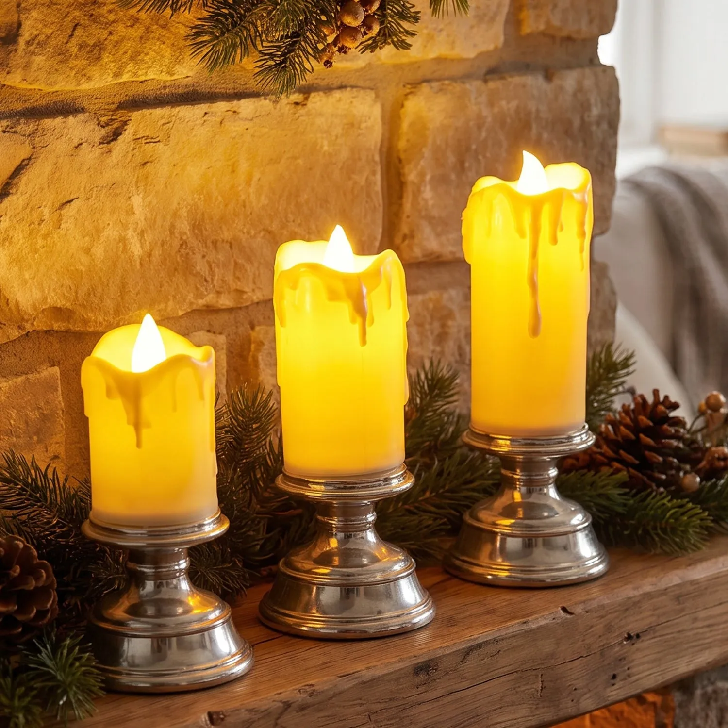 Plastic Flameless LED Candle Set with Pedestal Stand for Decoration (3 Pc) - Detailed Feature View 6