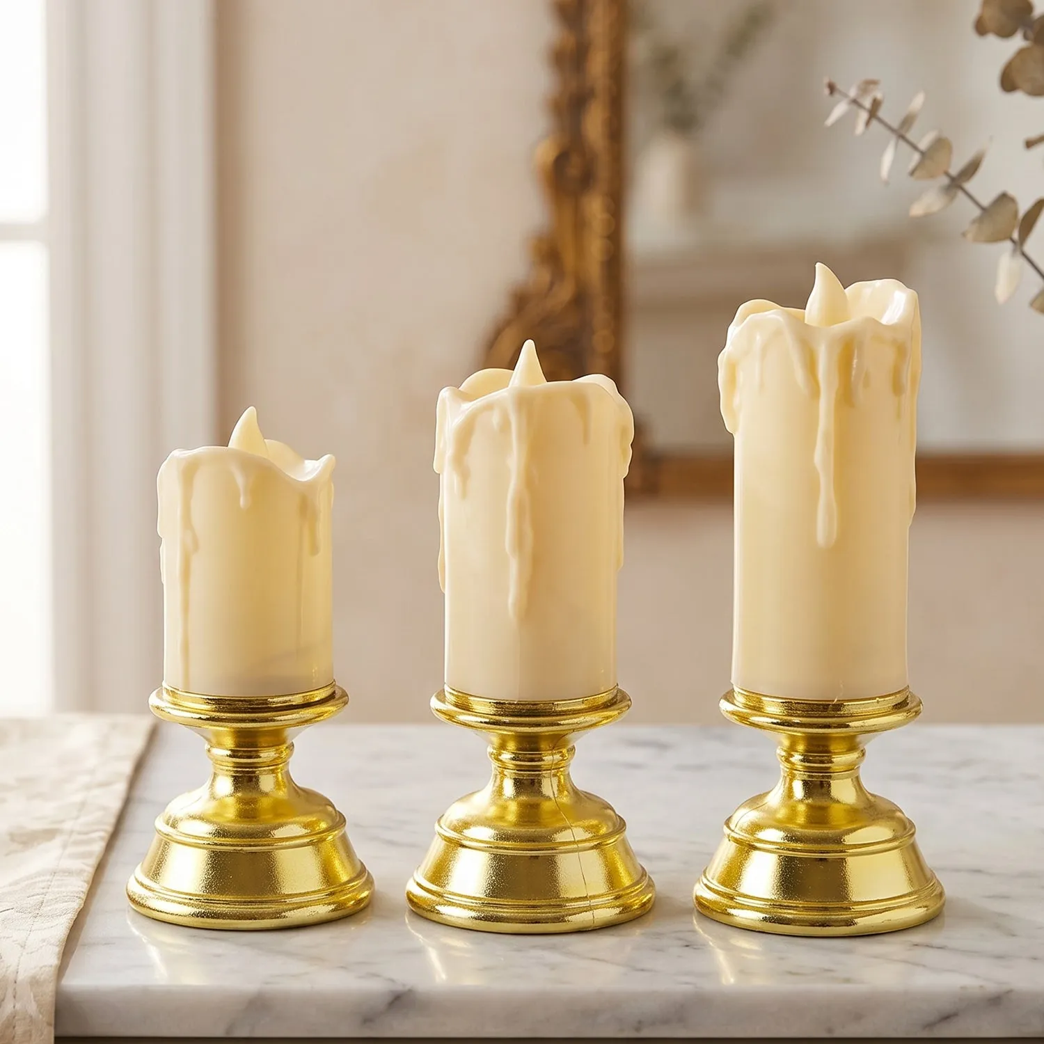 Plastic Flameless LED Candle Set with Pedestal Stand for Decoration (3 Pc) - Detailed Feature View 7