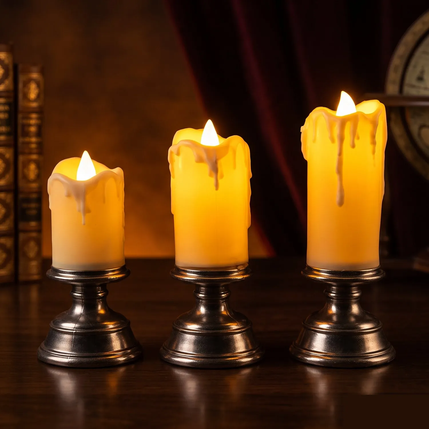 Plastic Flameless LED Candle Set with Pedestal Stand for Decoration (3 Pc) - Detailed Feature View 2