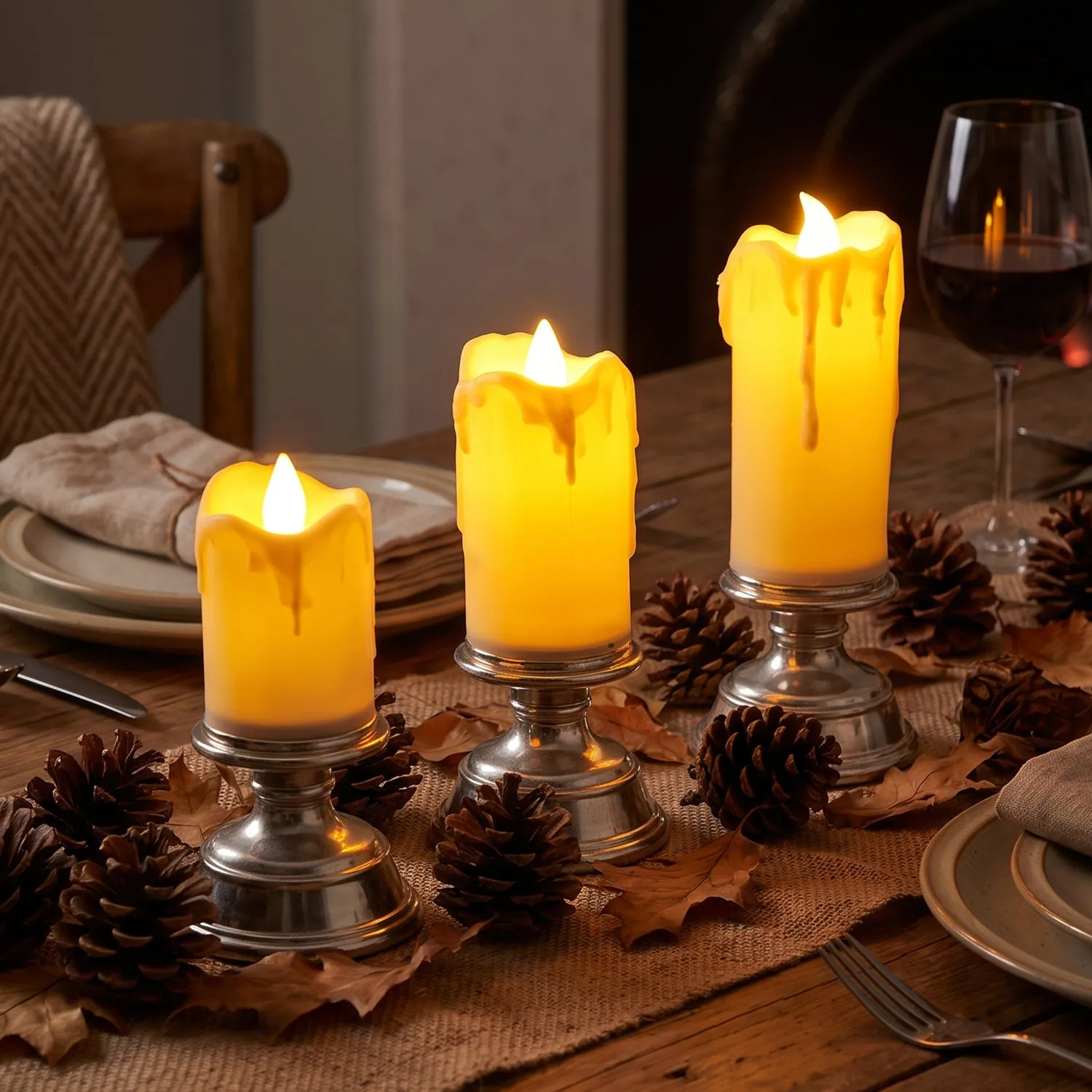 Plastic Flameless LED Candle Set with Pedestal Stand for Decoration (3 Pc) - Detailed Feature View 3
