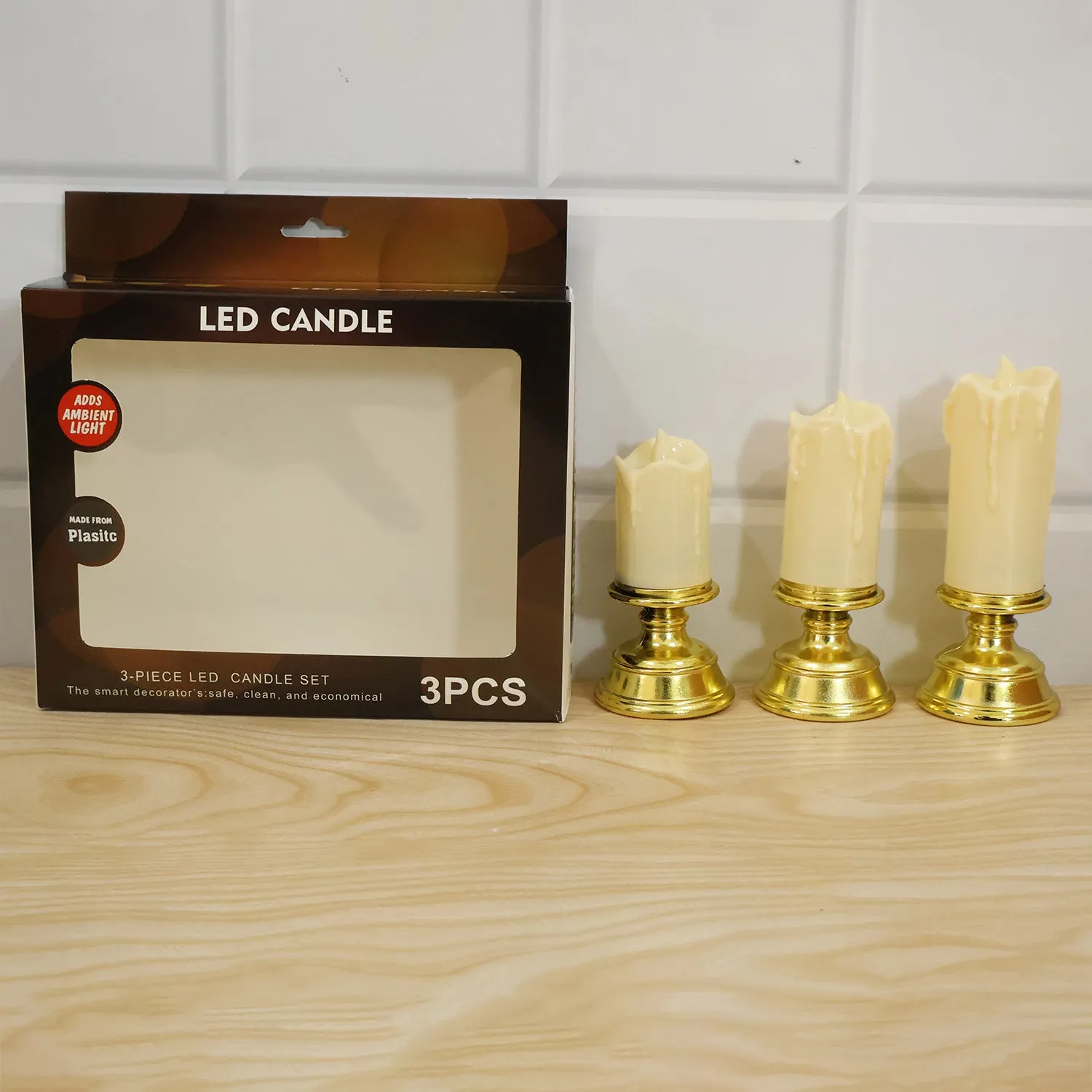 Plastic Flameless LED Candle Set with Pedestal Stand for Decoration (3 Pc) - Detailed Feature View 8