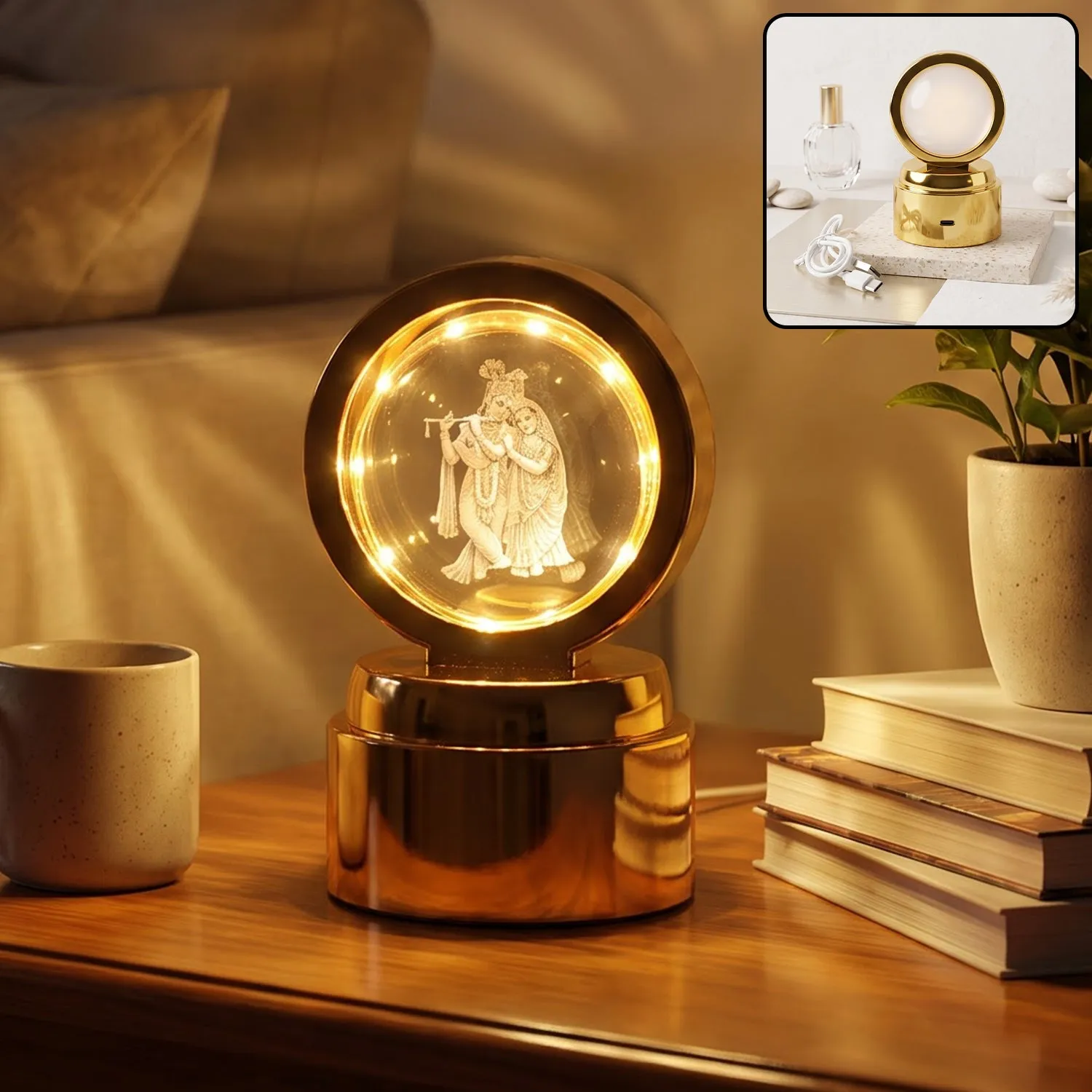 Premium Radhe Krishna 3D Crystal Ball LED Table Showpiece for Home Decoration (1 Pc) - Buy Online at Alikart