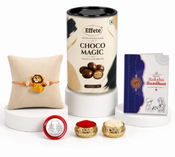 Lion Rakhi for Brother with Chocolate Magic 96gm, Roli Chawal & Card, Pack of 5