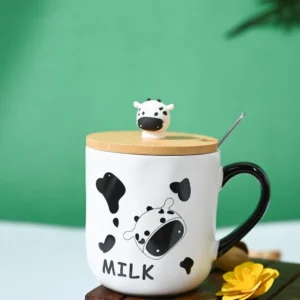 Premium "MILK" Coffee Mug With Lid - 450mL, Mixing Spoon - Buy Online at Alikart
