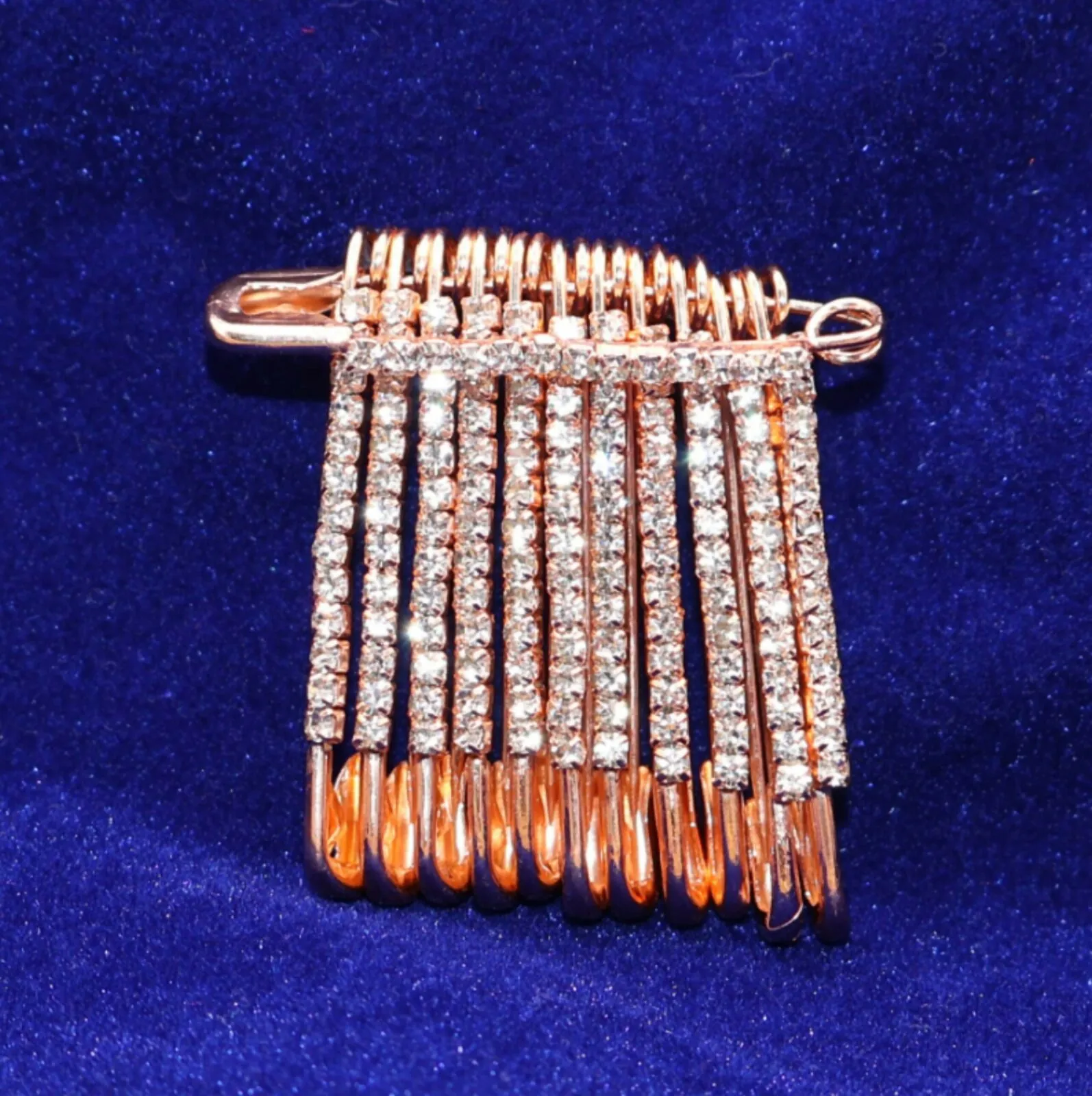 Premium Rose Gold Safety Pin Brooch – Dazzling Crystal Dangle Accessory - Buy Online at Alikart