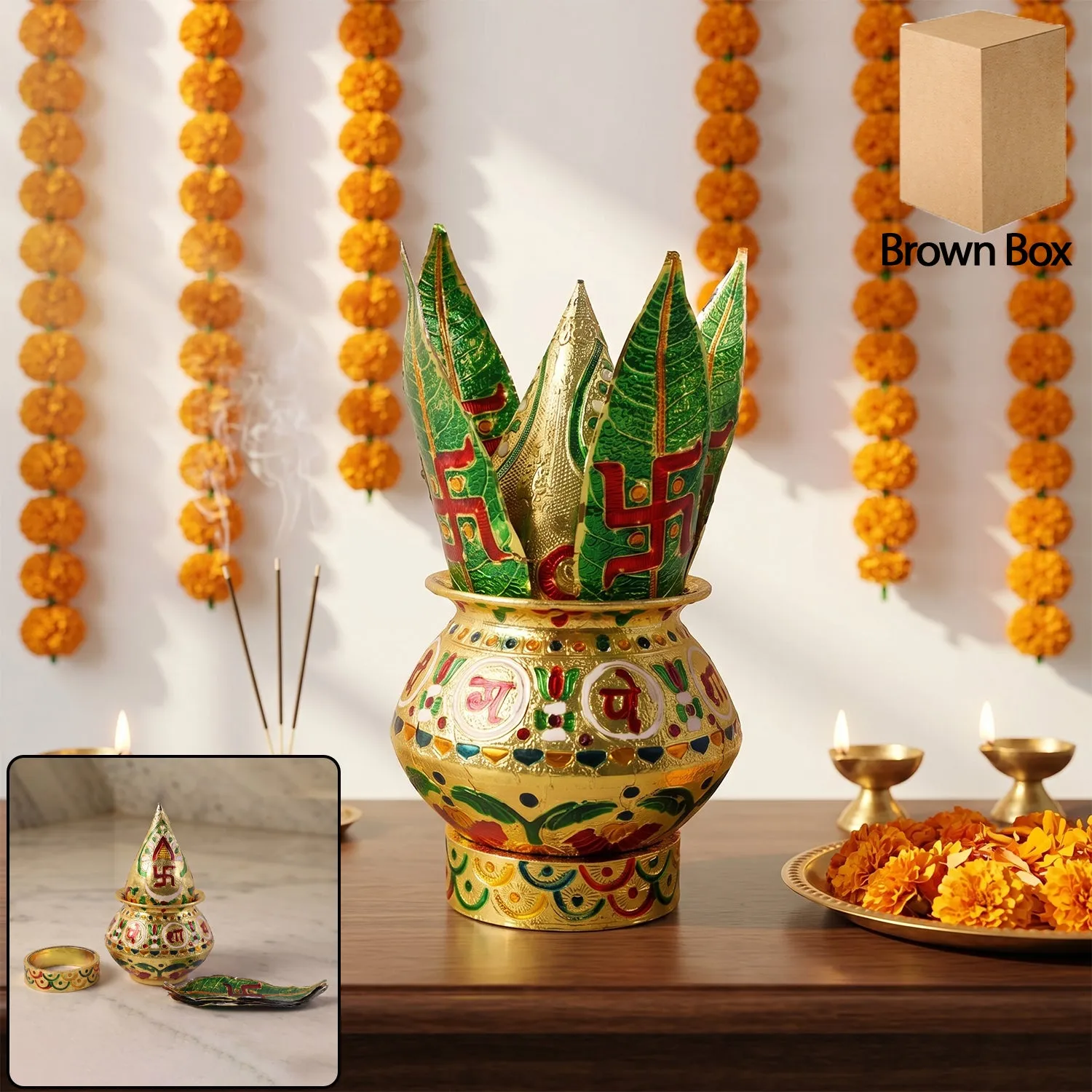 Premium Traditional Decorative Pooja Kalash – Ornate Lotus Crown Design - Buy Online at Alikart