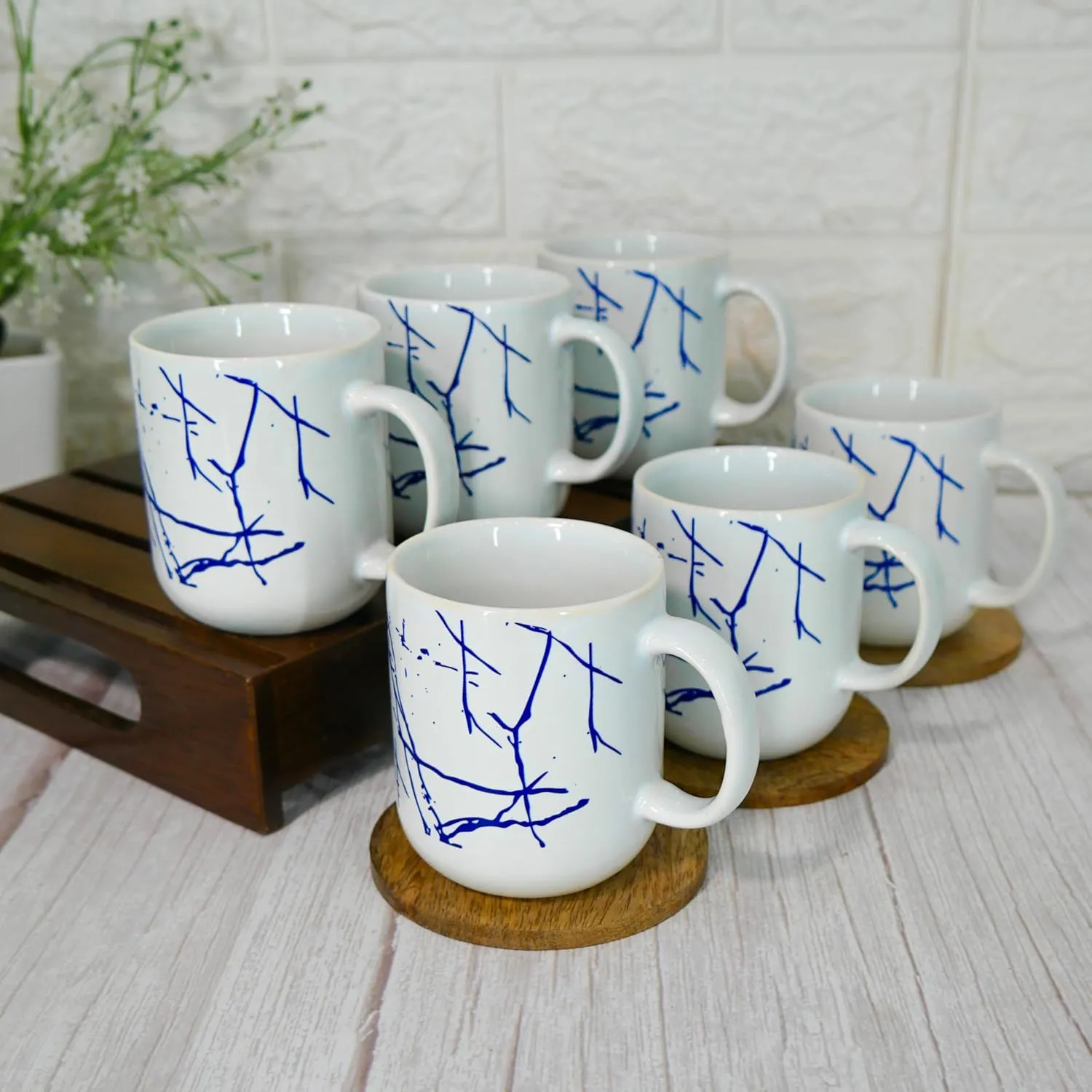 Marble Print Design Ceramic Coffee Mug, Tea Cups, Stackable, Chip Resistant, 180 ML, Pack of 6, - Detailed Feature View 1
