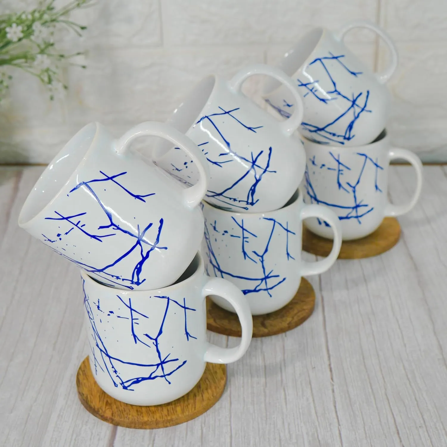 Marble Print Design Ceramic Coffee Mug, Tea Cups, Stackable, Chip Resistant, 180 ML, Pack of 6, - Detailed Feature View 4