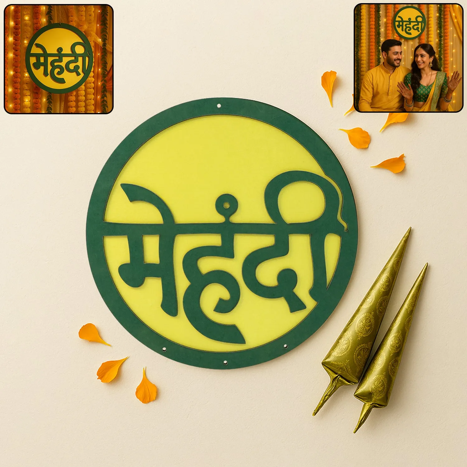 Premium Mehndi Ceremony Wall Hanging – Lightweight Round Decorative Sign - Buy Online at Alikart
