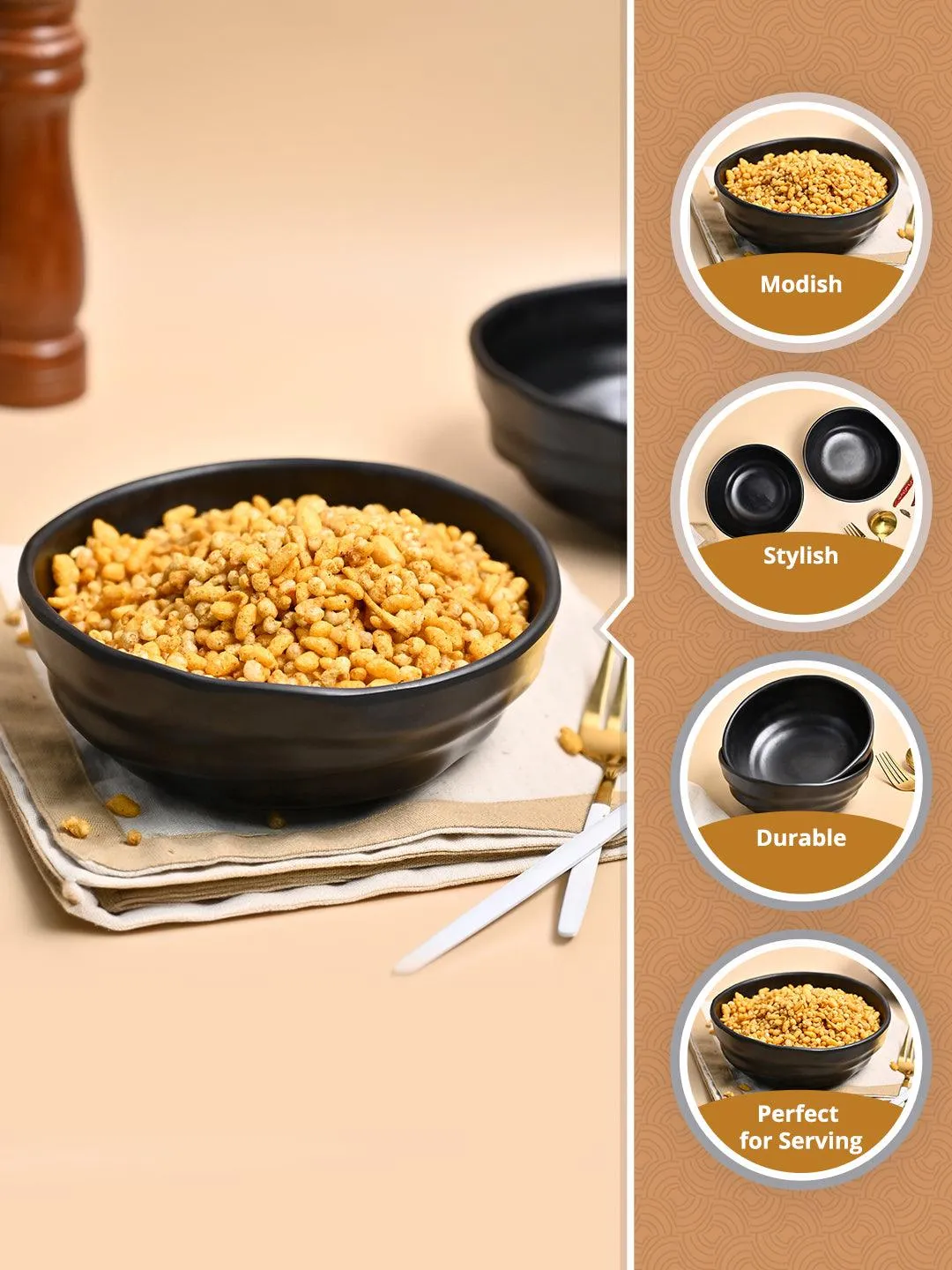 Melamine Black Round Serving Bowl (Set of 2) - Detailed Feature View 1
