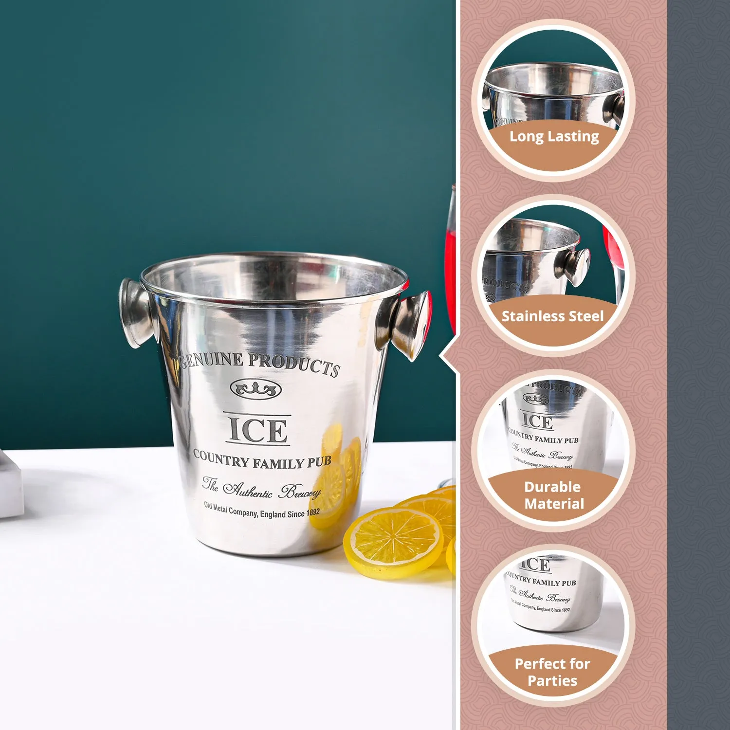 Metal Ice Bucket - 1700mL - Detailed Feature View 1