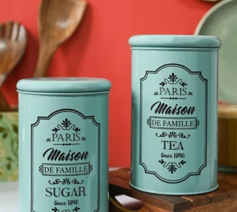 Metal Tea & Sugar Jar Set – Green & Each 900 Ml