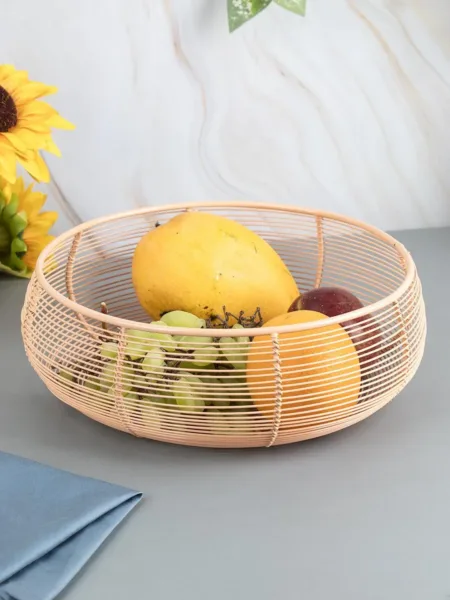 Metal Wire Countertop Fruit Basket for Home & Kitchen – Peach Colour, Iron