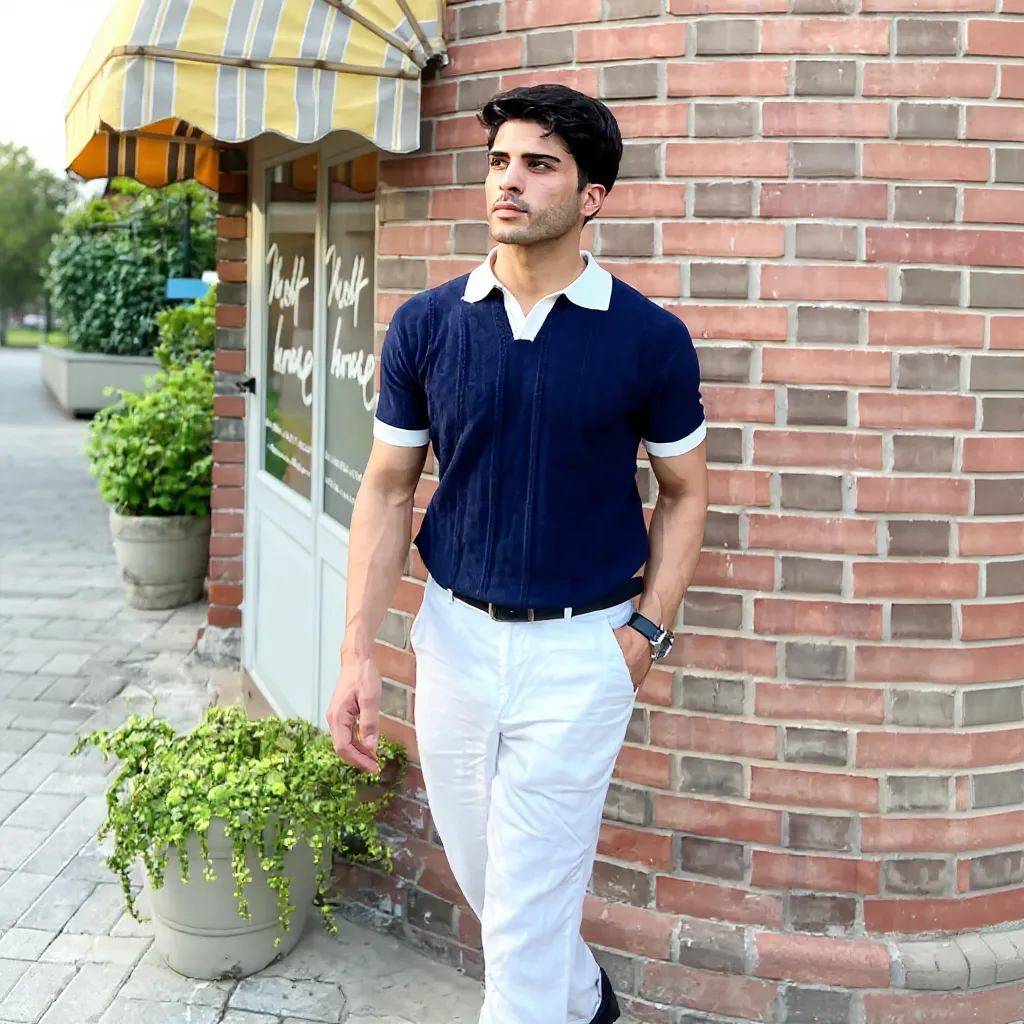 Premium Midnight Blue Polo T-Shirt – Luxury Jacquard Knit, Buttonless Design, Lightweight & Breathable - Buy Online at Alikart