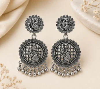 Radha Krishna Oxidised Silver Earrings for Women with Hanging Beads Stylish Pair
