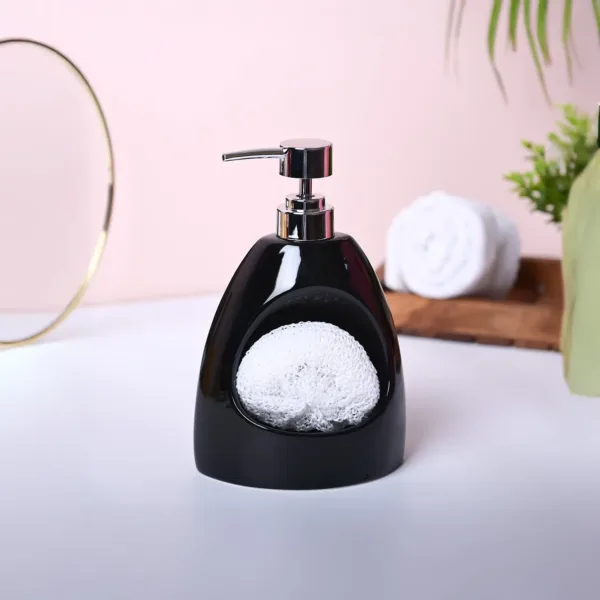 Modern Black Kitchen Dispenser With Scrubber – Cylindrical Shape