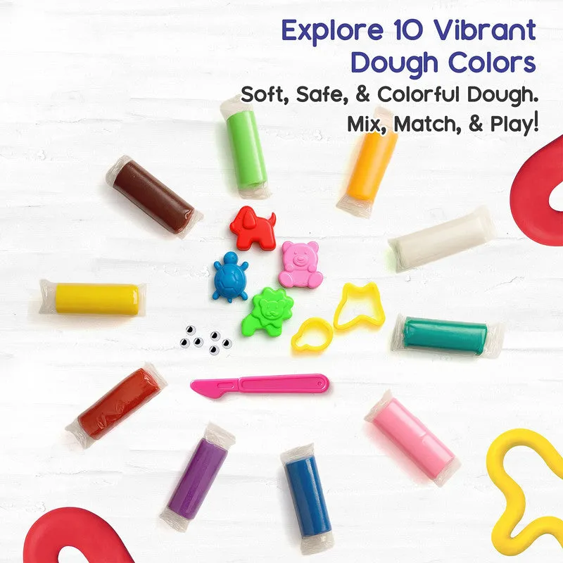 Play Dough Art Kit – 10 Colors with Animal Moulds & Carry Case - Detailed Feature View 2