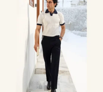 Monaco White Polo T-Shirt – Luxury Textured Jacquard Knit, Buttonless Design, Lightweight & Breathable