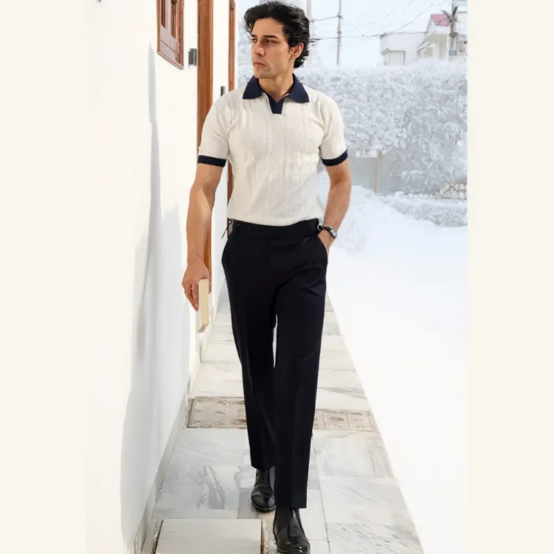 Premium Monaco White Polo T-Shirt – Luxury Textured Jacquard Knit, Buttonless Design, Lightweight & Breathable - Buy Online at Alikart
