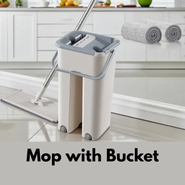 Mop with Bucket for Floor Cleaning – Flat Mop with Telescopic Stick, Wet & Dry Cleaning, Self-Clean System