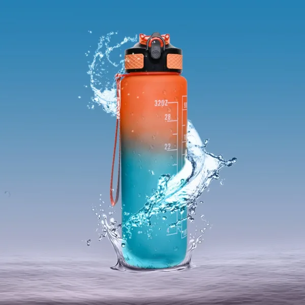 Motivational Sipper Water Bottle with Time Marker, Orange Mint, 1 Liter