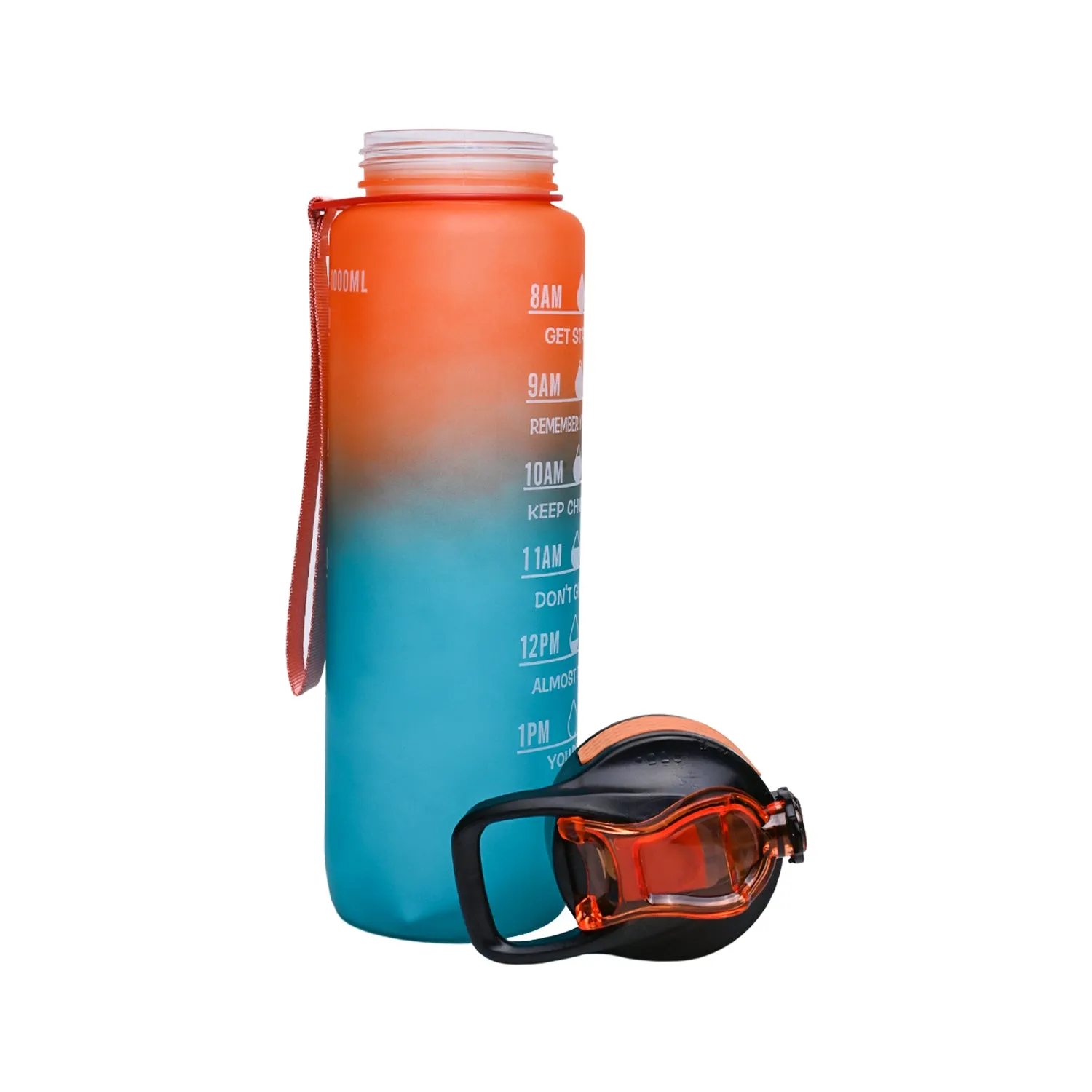 Motivational Sipper Water Bottle with Time Marker, Orange Mint, 1 Liter - Detailed Feature View 4
