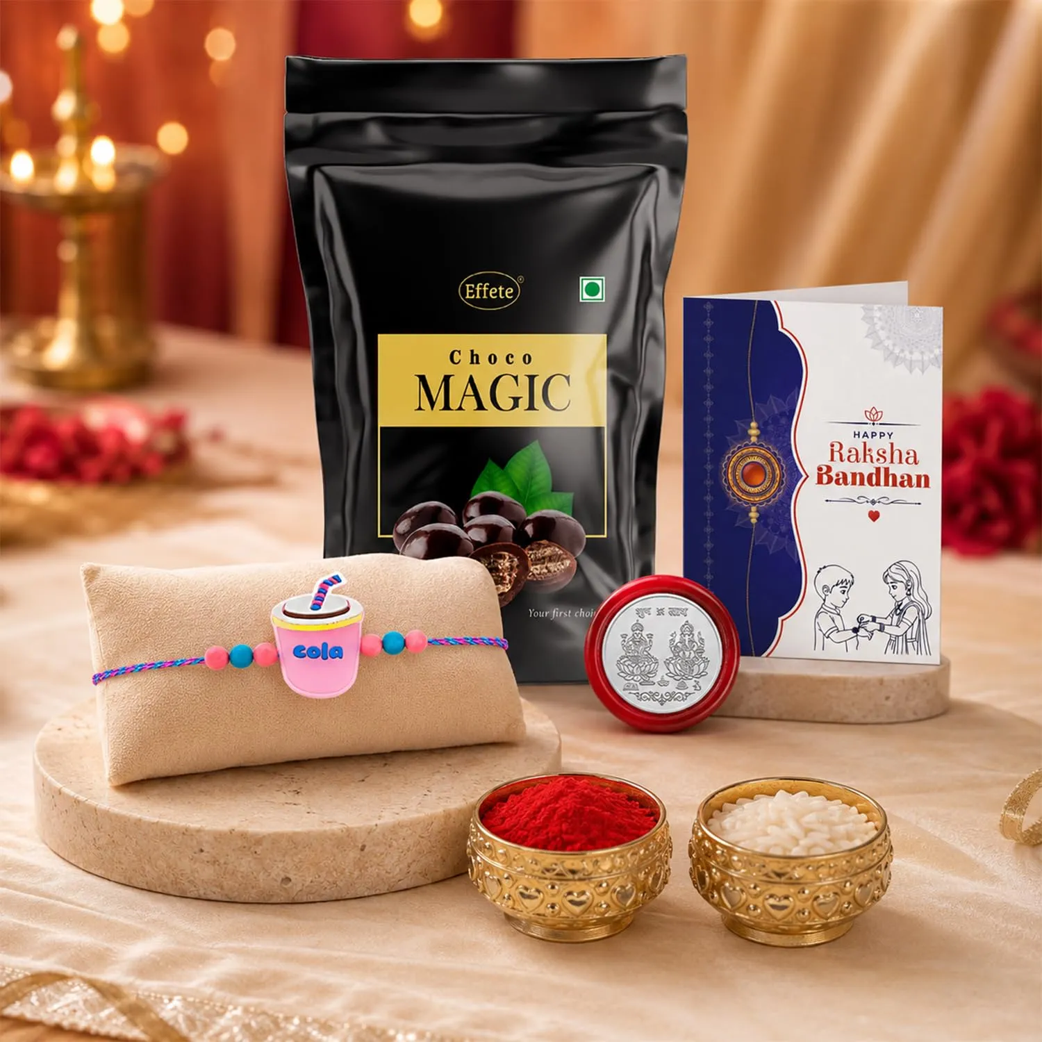 Premium Mug Rakhi for Brother with Choco Magic Pouch, Roli Chawal & Card, Pack of 5 - Buy Online at Alikart