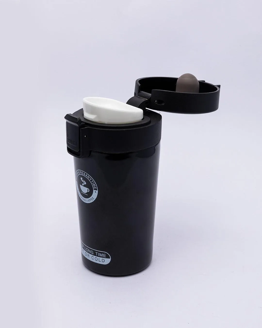 Mug, with Sipper Lid, Tea & Coffee Mug, Black, Stainless Steel, 330 mL - Detailed Feature View 3