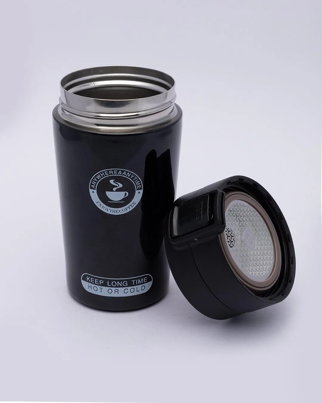 Mug, with Sipper Lid, Tea & Coffee Mug, Black, Stainless Steel, 330 mL - Detailed Feature View 5