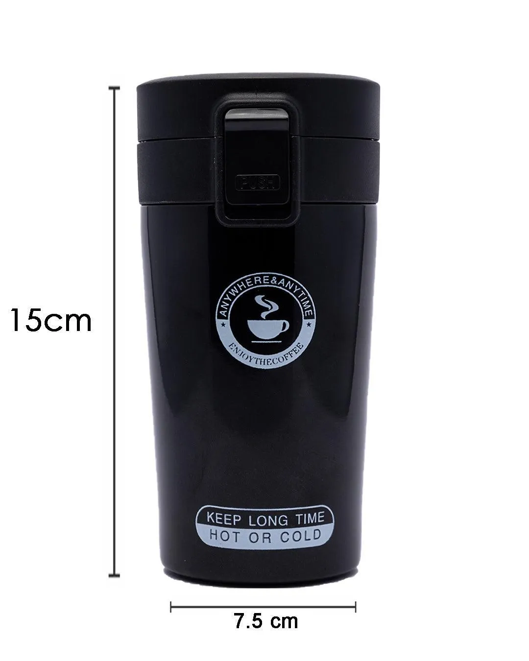 Mug, with Sipper Lid, Tea & Coffee Mug, Black, Stainless Steel, 330 mL - Detailed Feature View 7