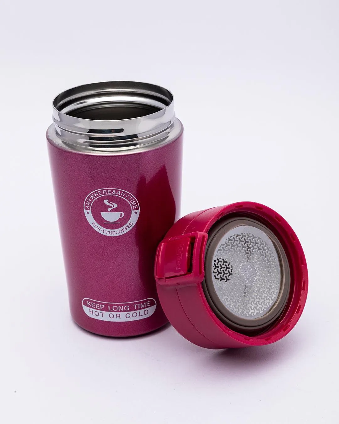 Mug, with Sipper Lid, Tea & Coffee Mug, Red, Stainless Steel, 330 mL - Detailed Feature View 5