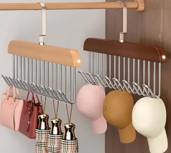 Multi-Use Wooden Hanger with 8 Hooks – Wall Mounted Storage Organizer (Random color-Pack of 1 Pc)