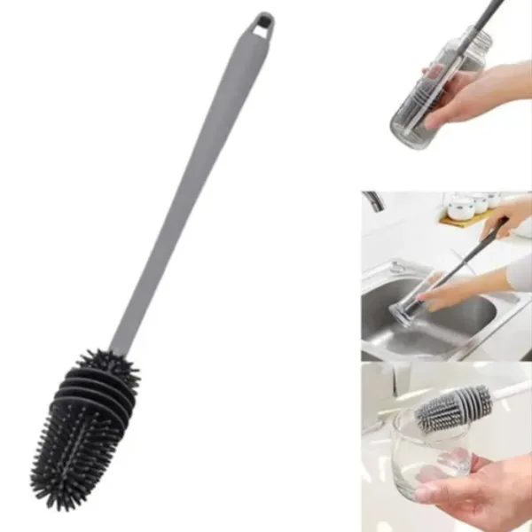 Silicone Bottle Cleaning Brush with Long Handle – Multipurpose Bottle Cleaner for Baby Bottles, Water Bottles, Vases & Glass Containers (Pack of