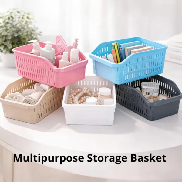 Multipurpose Storage Basket – Plastic Organizer Basket for Kitchen & Home Use (Random color-Pack of 3)