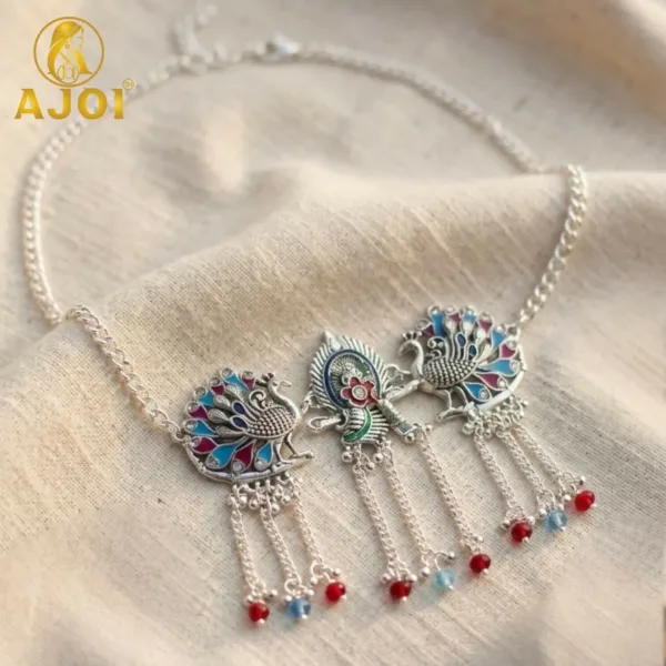 Silver-Toned Oxidised Peacock Kamarband for Women