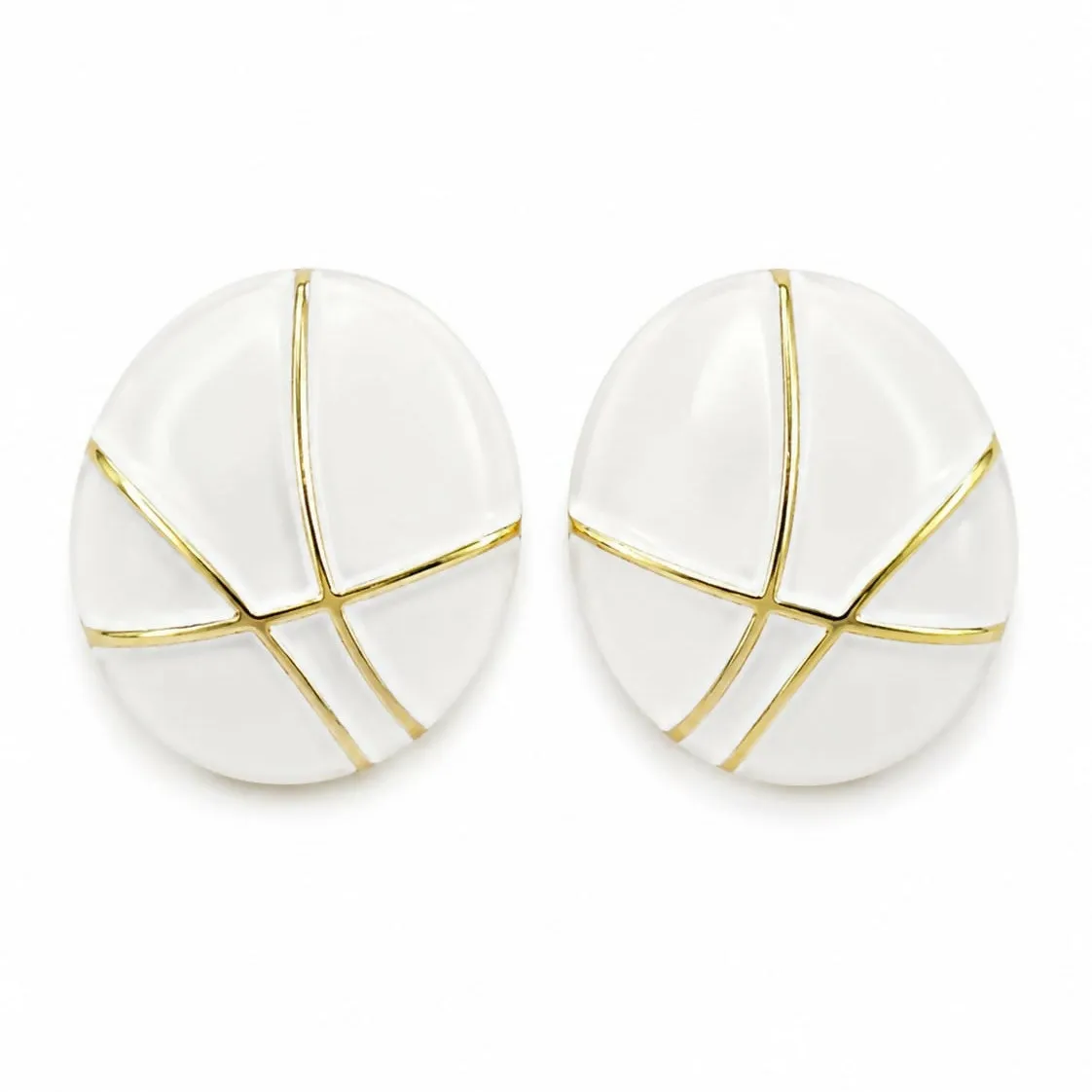 Elegant White Shell Round Stud Earrings for Women Gold Line Minimal Fashion Jewelry Pair - Detailed Feature View 4