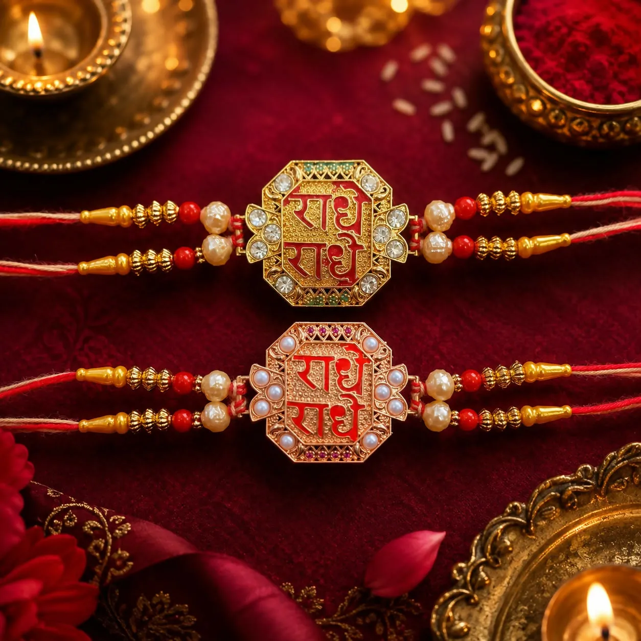 Premium Premium Radhe Radhe Designer Rakhi for Brother | Gold Finish Raksha Bandhan - Buy Online at Alikart