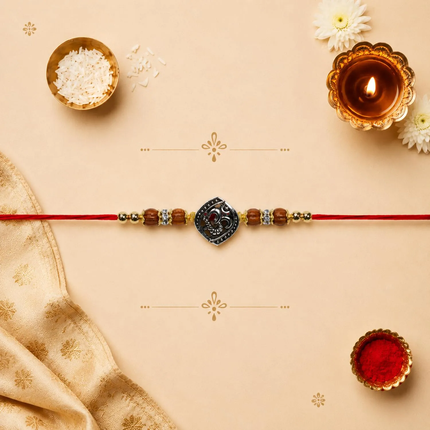OM Rakhi for Brother with Coffee Almond 96gm, Roli Tikka & Card, Pack of 7 - Detailed Feature View 2