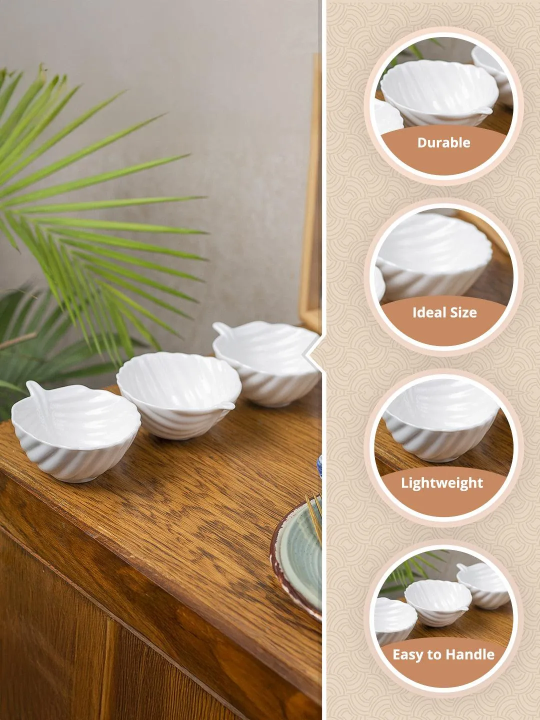 Off White Ceramic Dish - Pack Of 3, Plain - Detailed Feature View 1