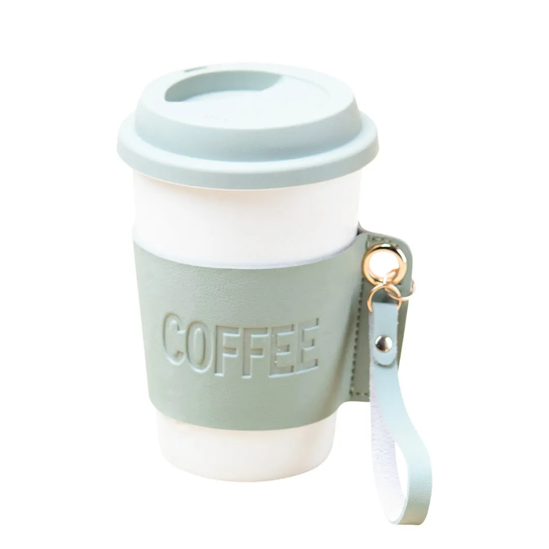 Olive Ceramic Sipper - Leather Grip, 350 Ml - Detailed Feature View 2