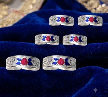 Floral Design Adjustable Toe Ring Set For Women – 6 Pcs Silver Look Combo Pack