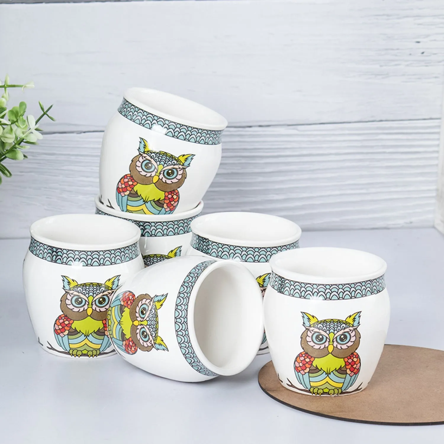 Premium Owl Printed Ceramic Kullad, (Each 130 mL, Set Of 6 Pcs) - Buy Online at Alikart