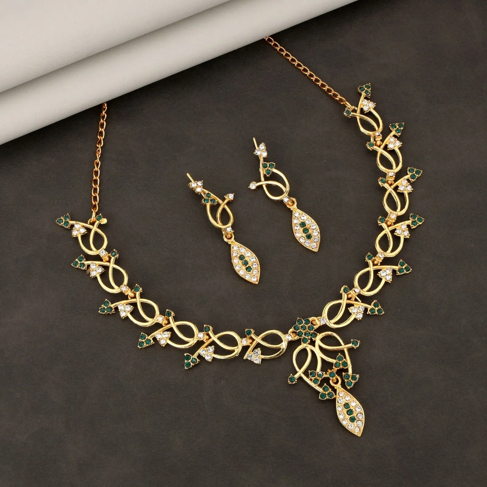 Premium Gold-Toned Floral Necklace Set – Elegant Evening Wear Jewellery - Buy Online at Alikart
