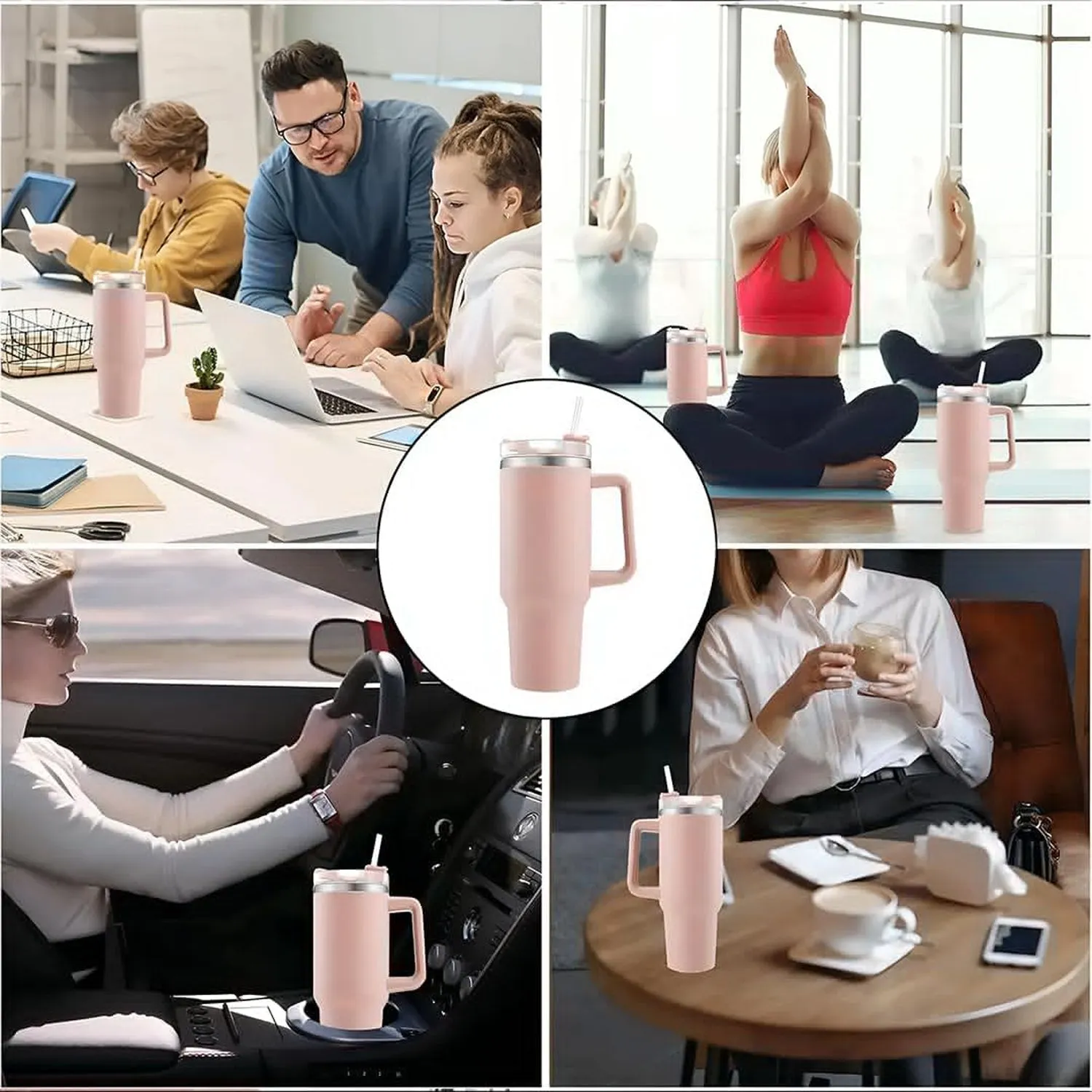 Konvex Hydra Insulated Travel Tumbler 1200 ML with Handle Straw Pink (1 Pc) - Detailed Feature View 7