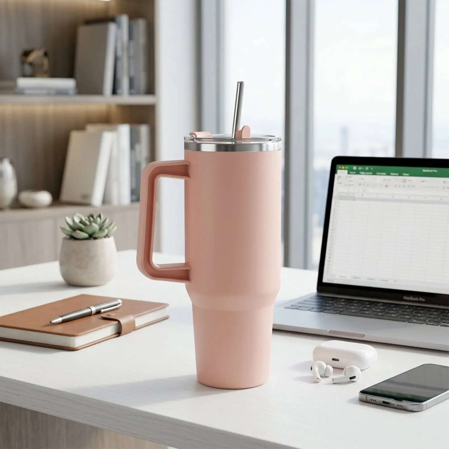 Konvex Hydra Insulated Travel Tumbler 1200 ML with Handle Straw Pink (1 Pc) - Detailed Feature View 2