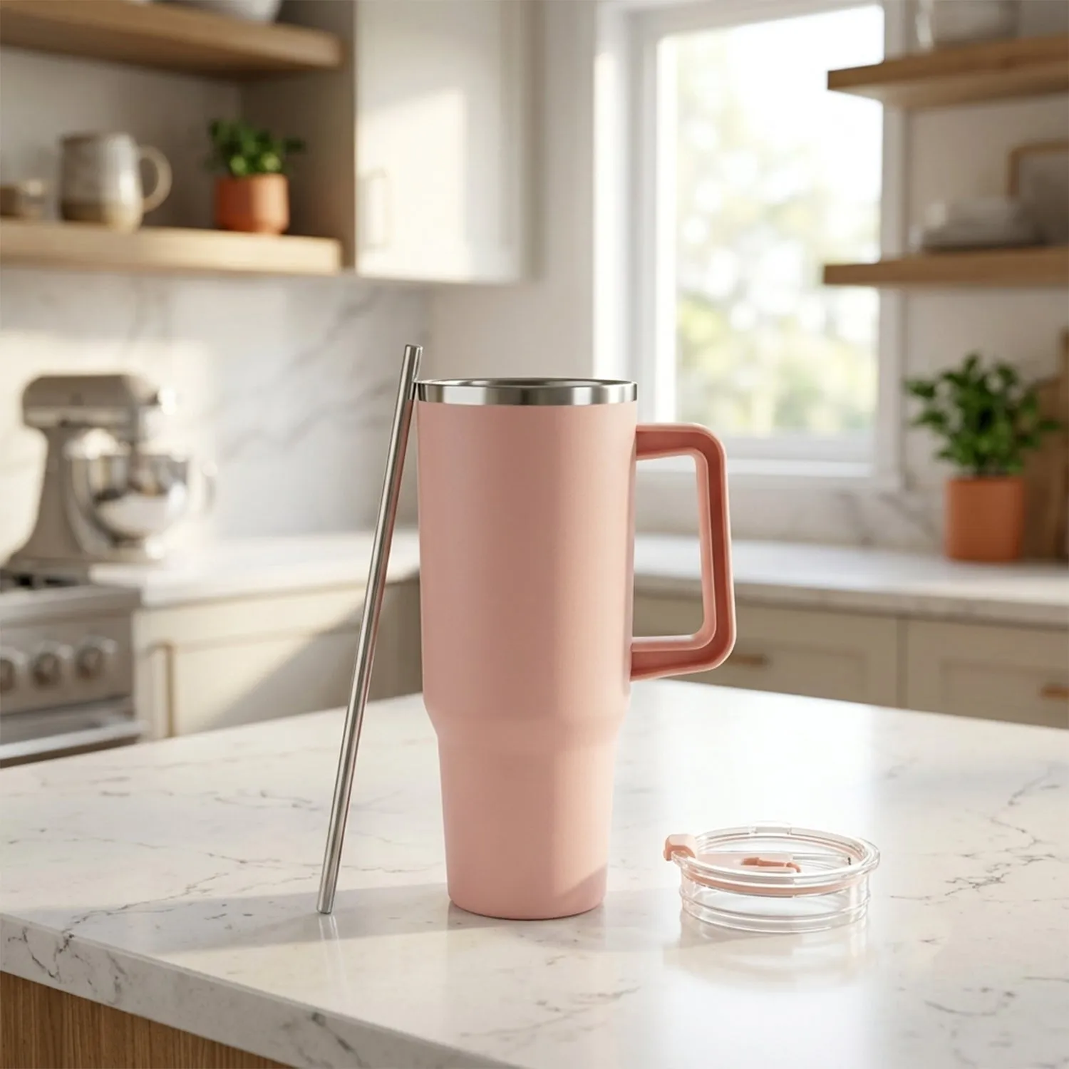 Konvex Hydra Insulated Travel Tumbler 1200 ML with Handle Straw Pink (1 Pc) - Detailed Feature View 3