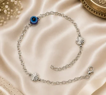 Silver Evil Eye Charm Anklet for Women with Stylish Chain Design Elegant Jewellery