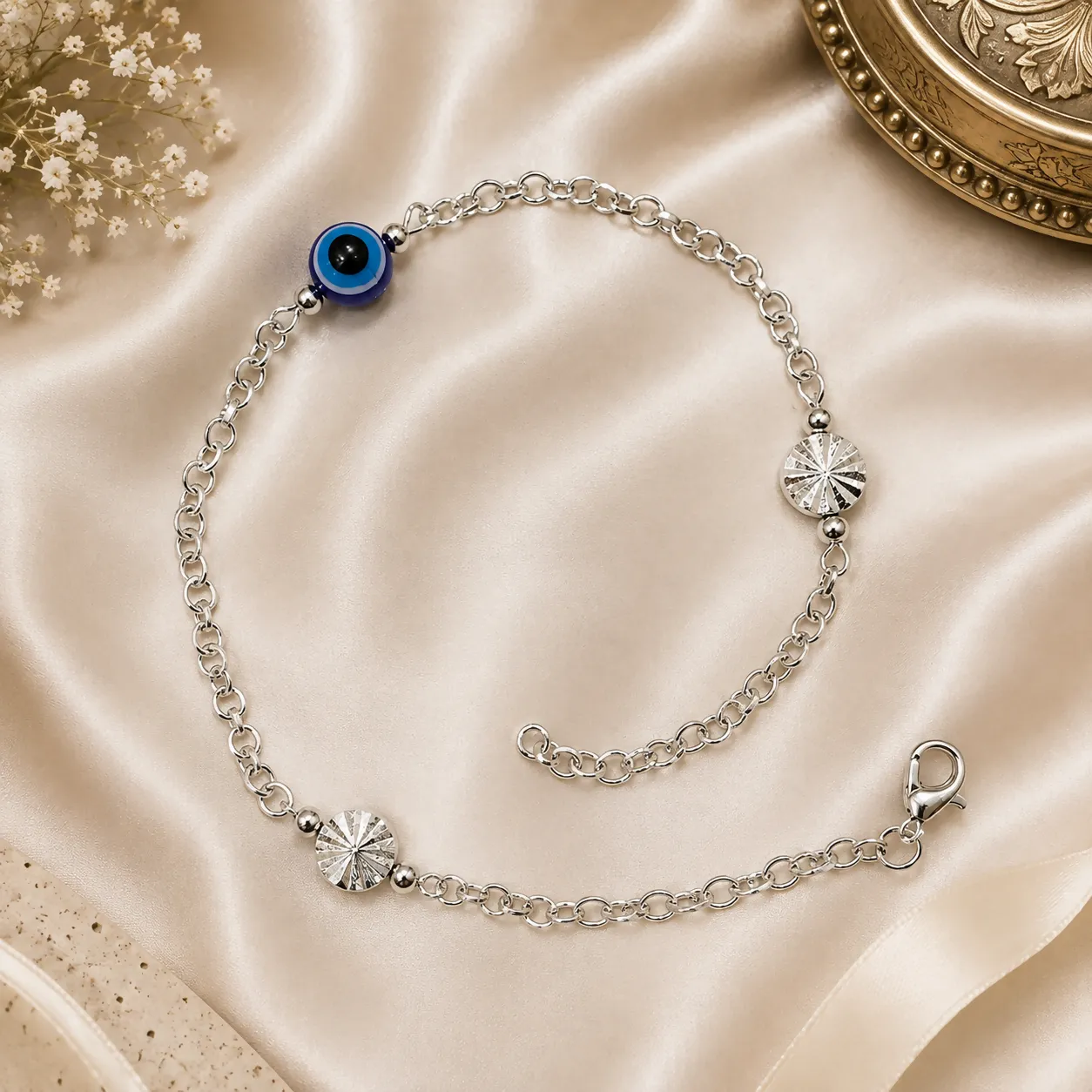 Premium Silver Evil Eye Charm Anklet for Women with Stylish Chain Design Elegant Jewellery - Buy Online at Alikart
